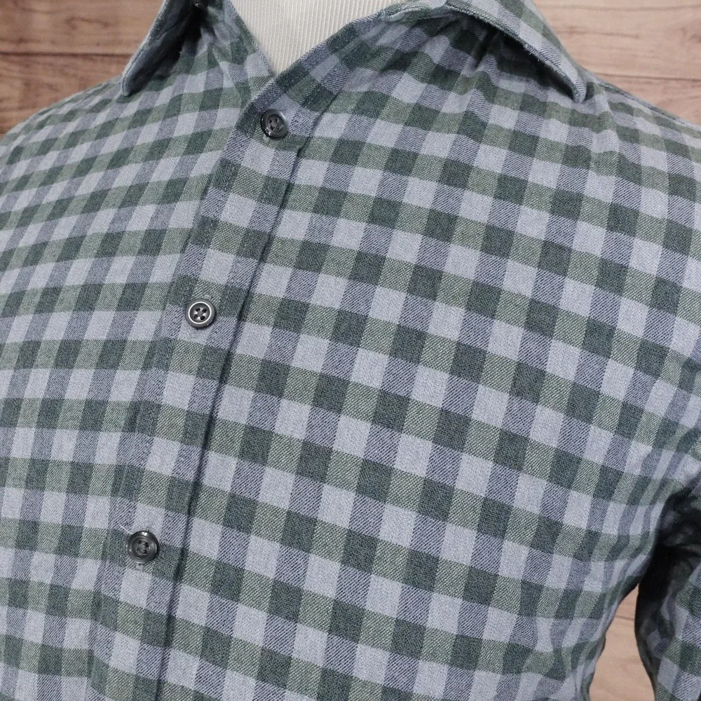 Jos. A. Bank Shirt Mens Medium‎ Green Check Tailored Fit Flannel Button-Up